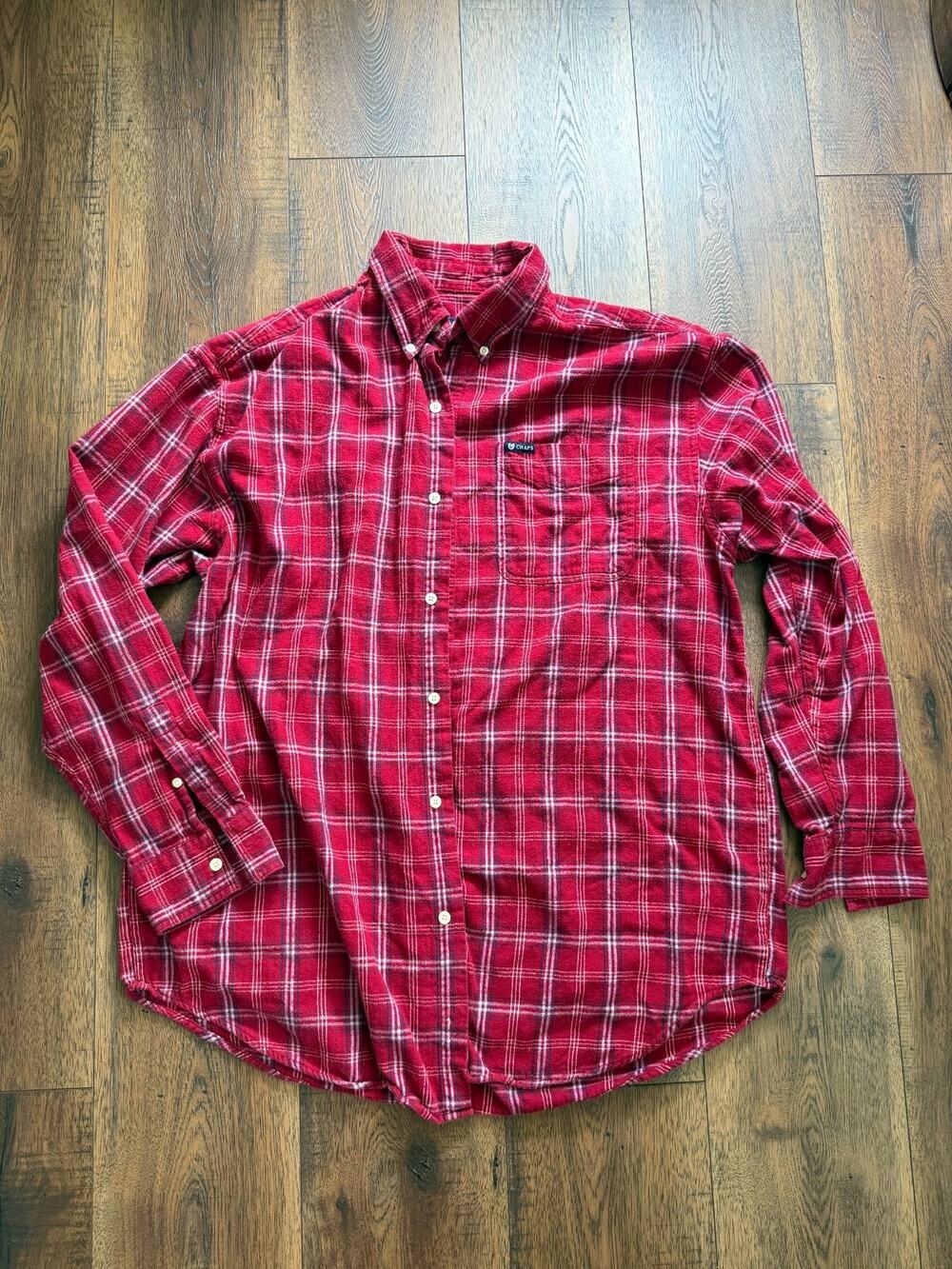 Chaps Red Plaid Cotton Flannel Grunge Button Down Shirt XLT